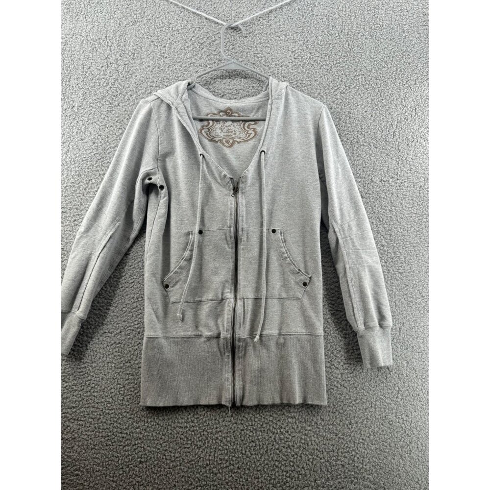 L.A. Kitty Womens Gray Full-Zip Hoodie With Front Pockets & Hood Size Medium
